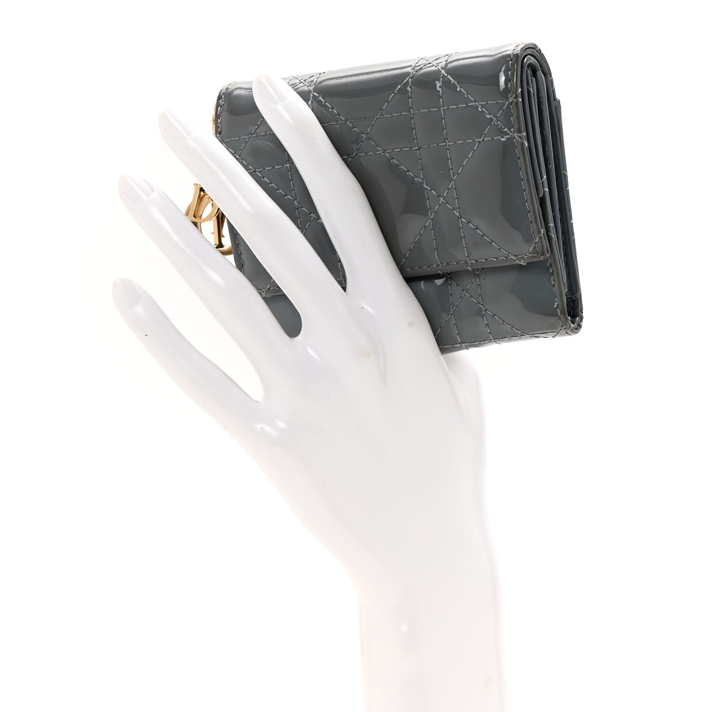 Patent Cannage Lady Dior Lotus Wallet Light Blue