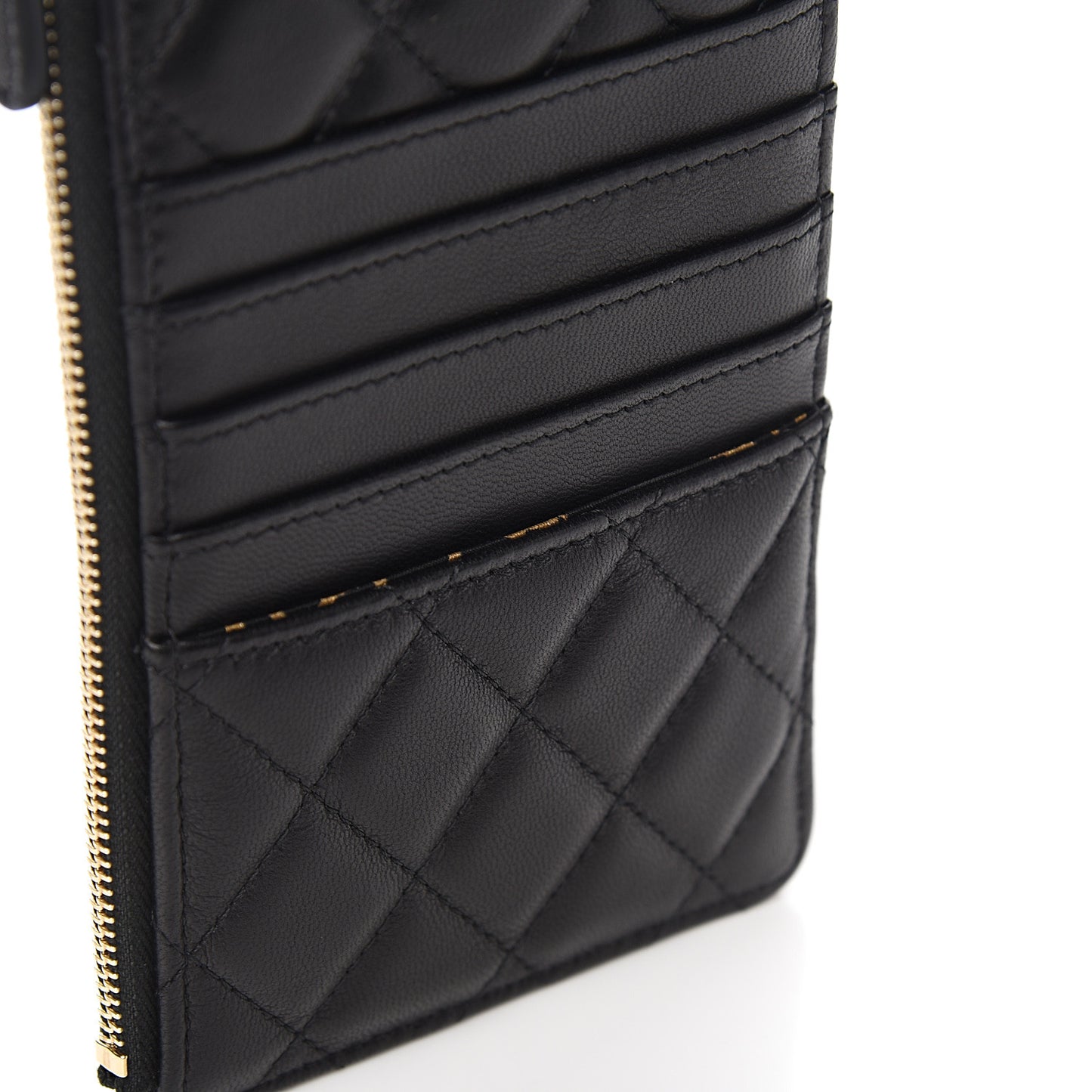 Lambskin Quilted Egyptian Amulet Classic Flat Wallet Pouch Black