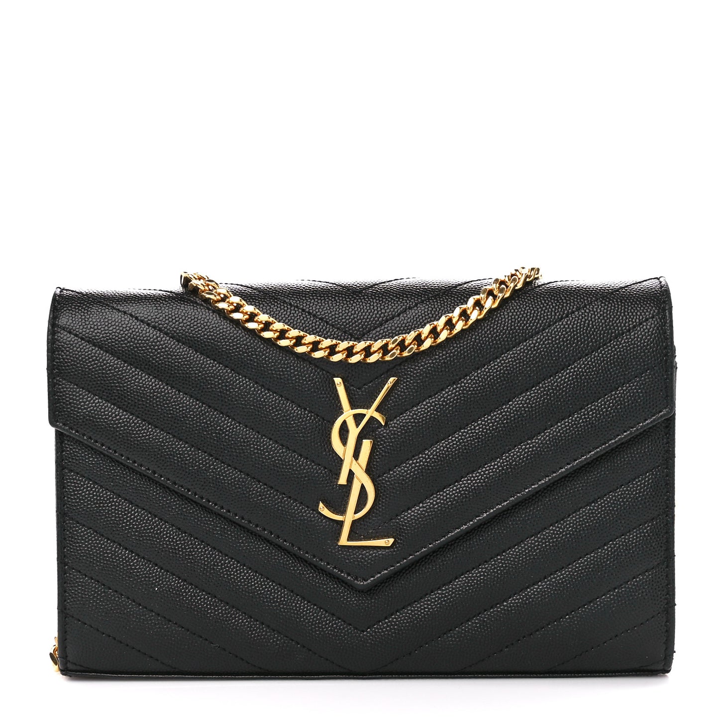 Grain De Poudre Matelasse Chevron Monogram Chain Wallet Black