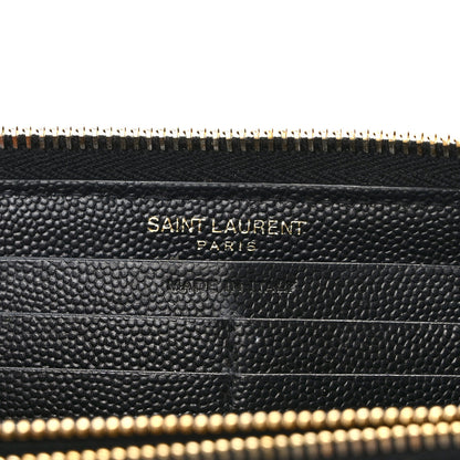 Saint Laurent Grain De Poudre Matelasse Chevron Monogram Zip Around Wallet Black 6 of 10