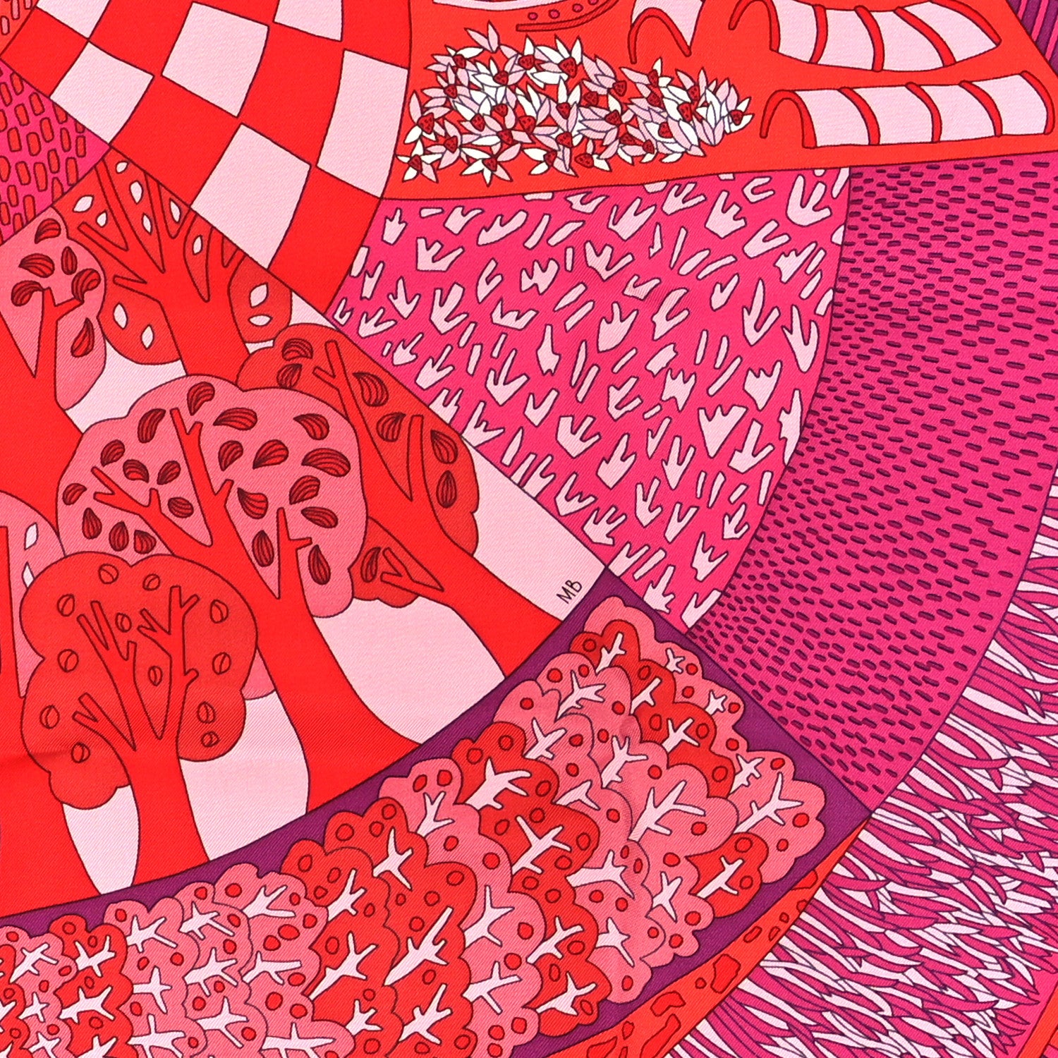 Hermes Silk A Travers Champs Scarf 90 Fuchsia Rouge Rose 2 of 4