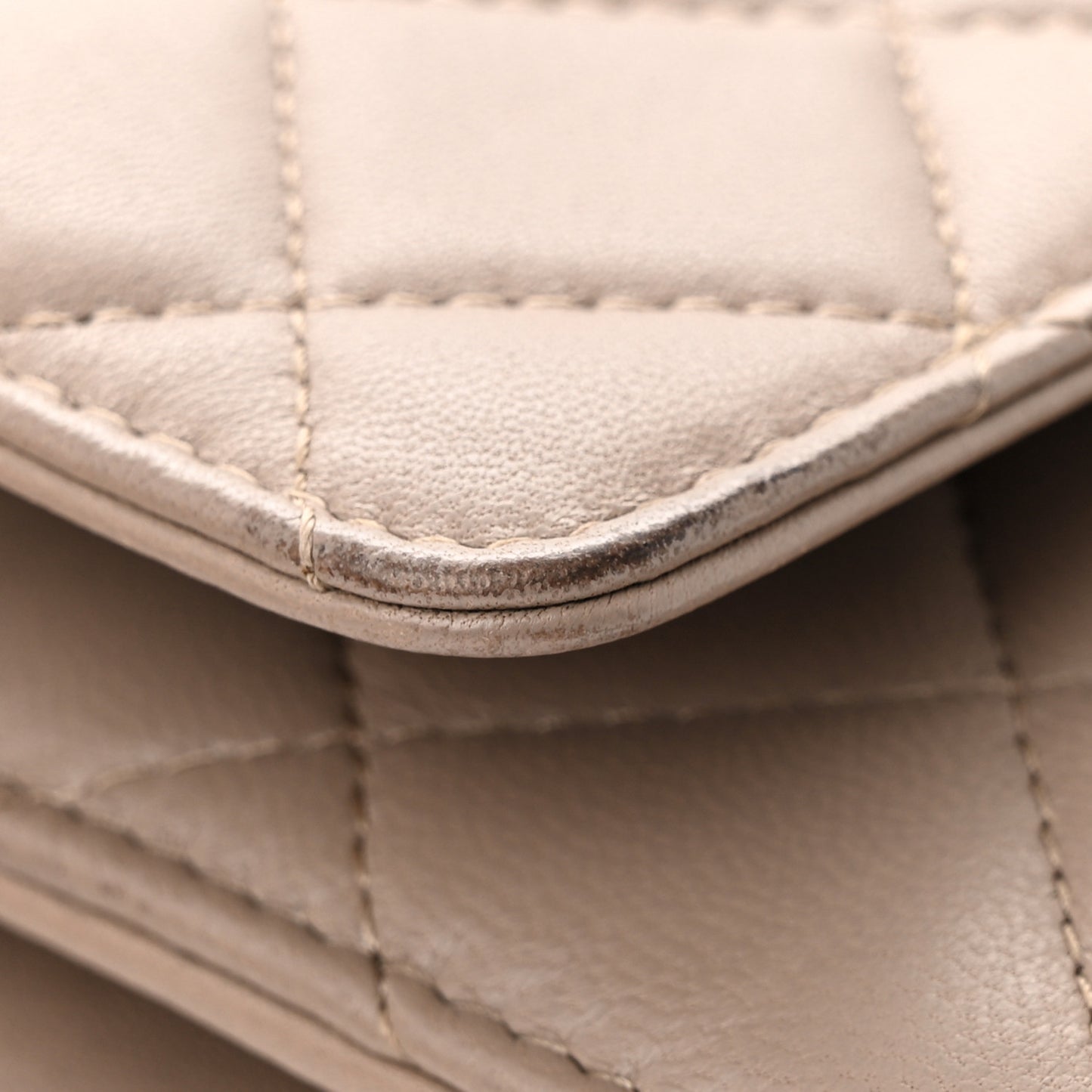 Lambskin Quilted Wallet On Chain WOC Taupe