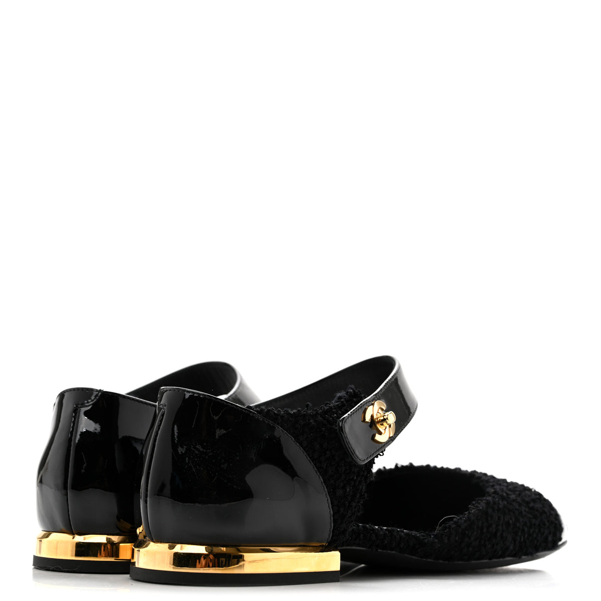 Chanel Tweed Patent Cap Toe Ballerina Flats 37.5 Black 5 of 11