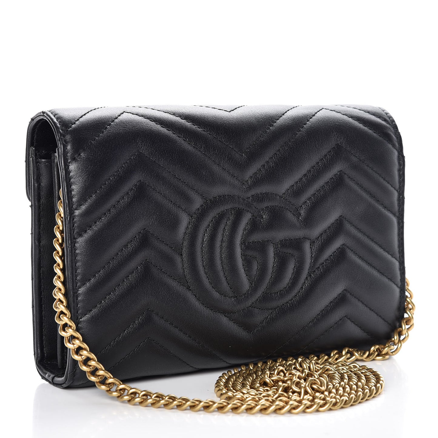 Calfskin Matelasse GG Marmont Chain Wallet Black