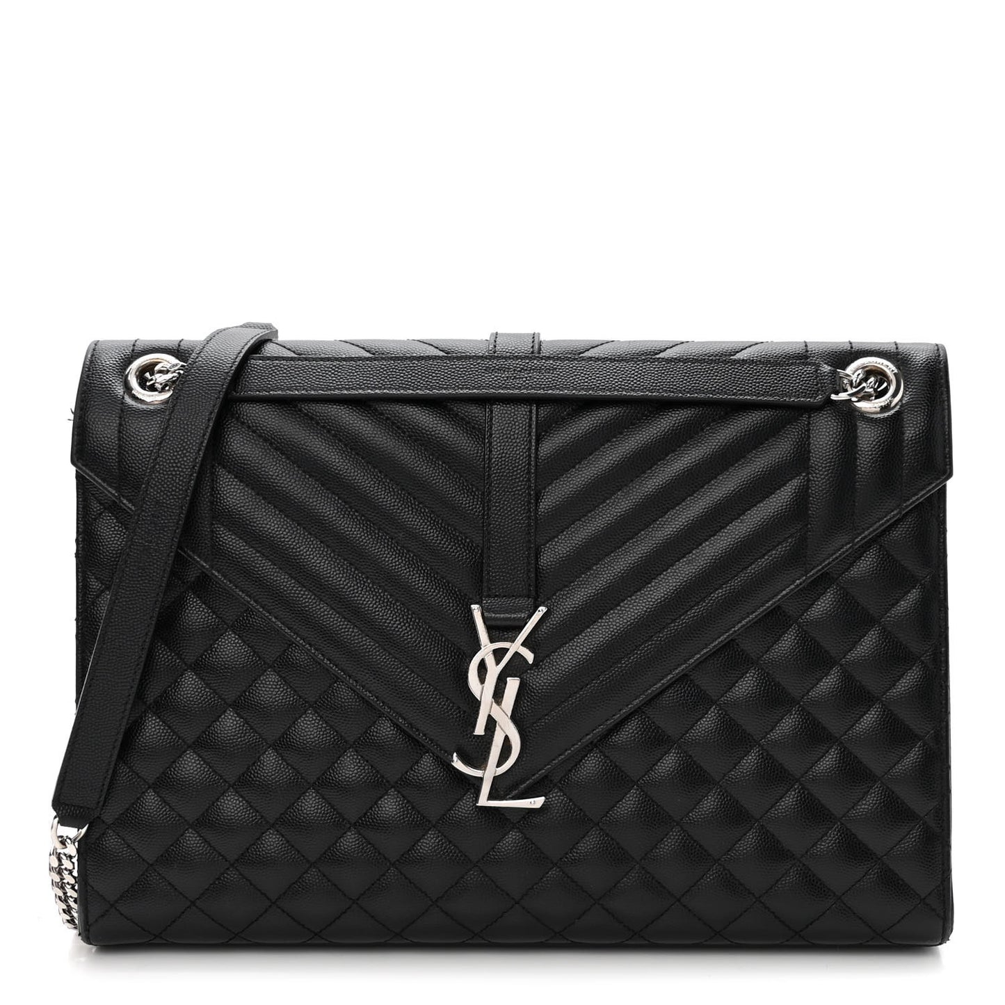 Grain De Poudre Textured Mixed Matelasse Large Triquilt Monogram Satchel Black