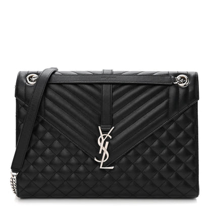 Saint Laurent Grain De Poudre Textured Mixed Matelasse Large Triquilt Monogram Satchel Black 1 of 12