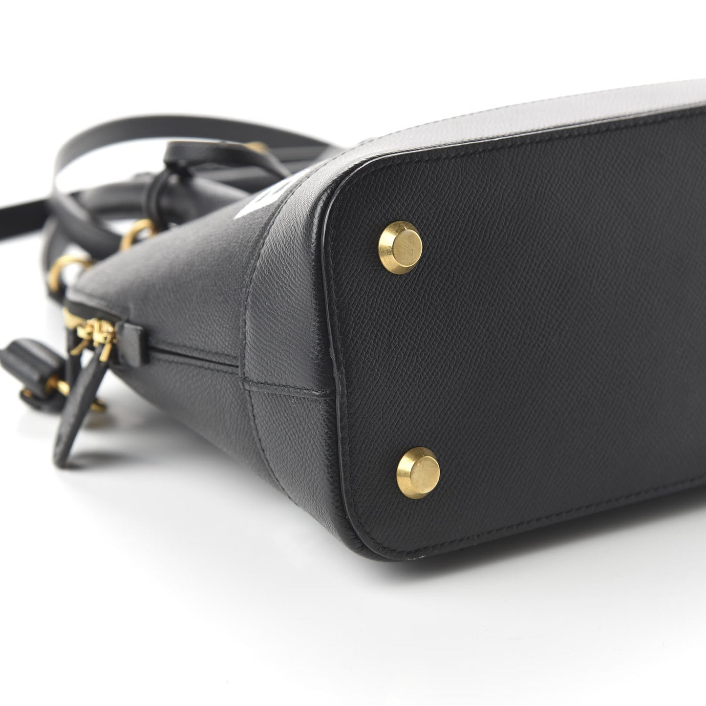 Signature Grained Calfskin Logo S Ville Top Handle Bag Black White