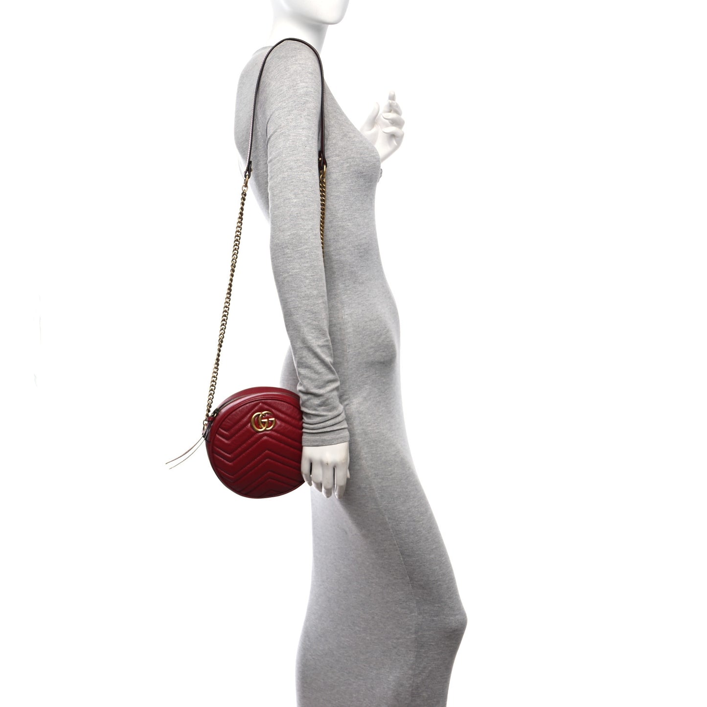 Glazed Calfskin Matelasse Heart Mini GG Marmont Round Shoulder Bag Romantic Cerise