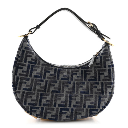 Fendi Chenille Vitello Grace FF 1974 Small Fendigraphy Hobo Bag Blue 1 of 11