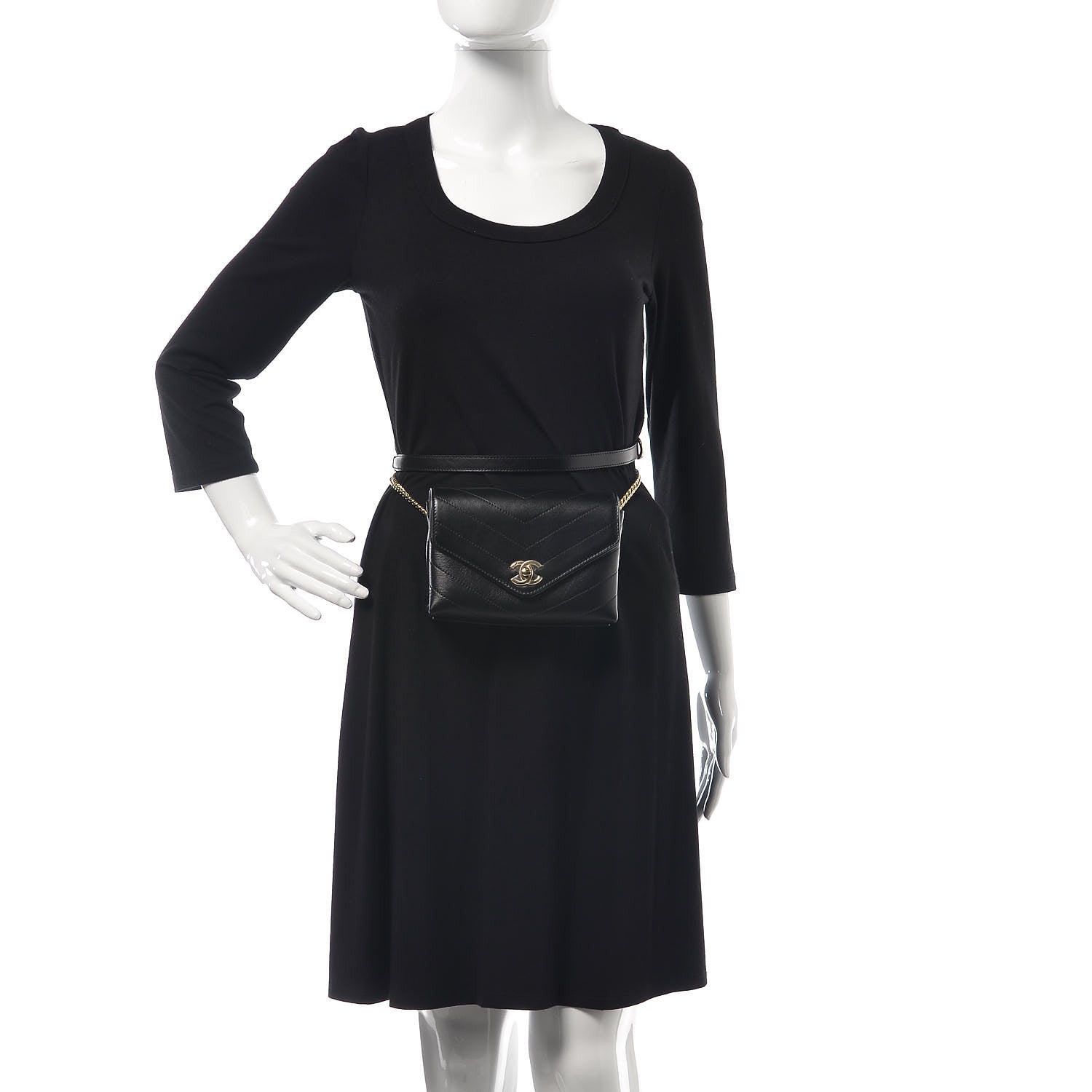 Chanel Calfskin Chevron Stitched Coco Waist Bag Black 2 of 8