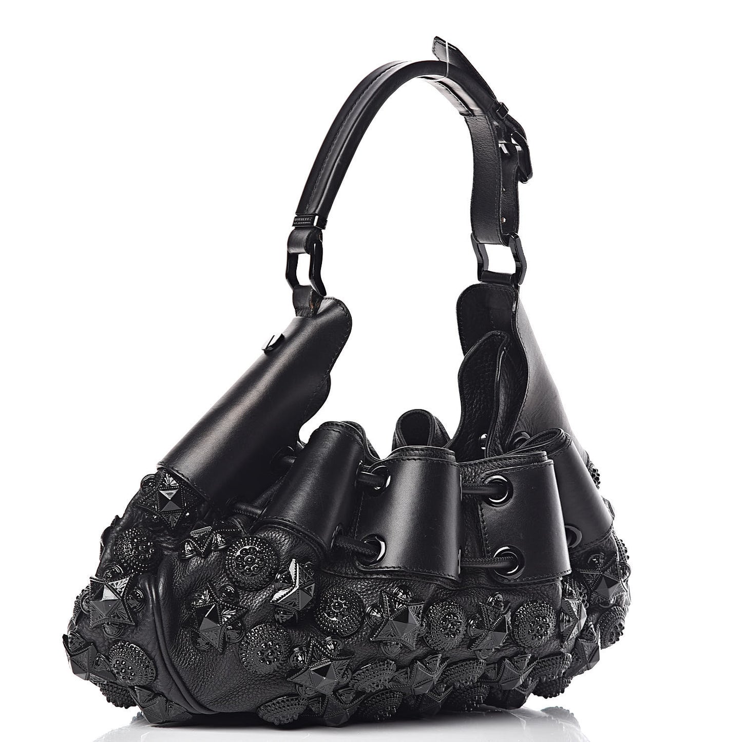 Calfskin Mason Warrior Studded Hobo Black