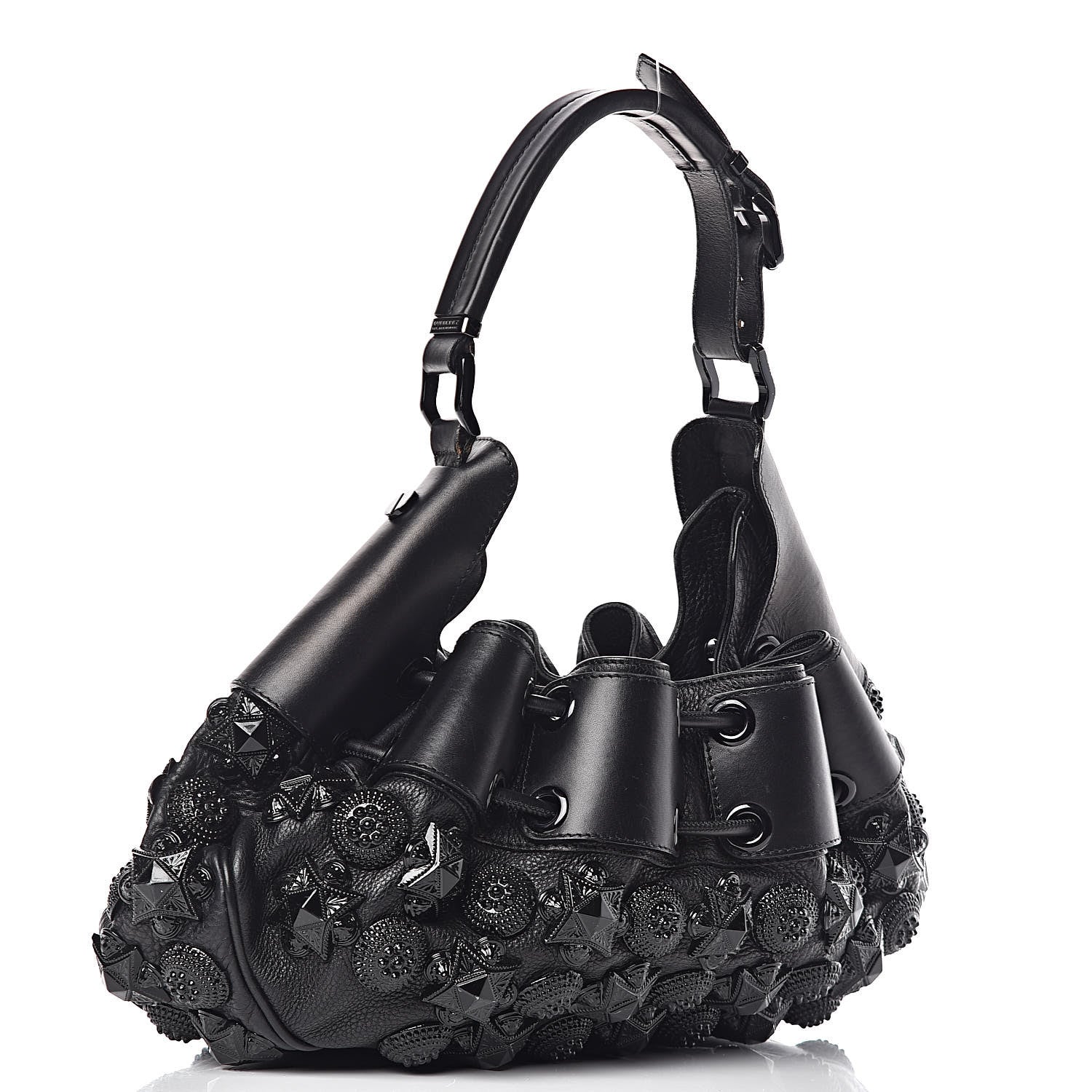 Burberry Calfskin Mason Warrior Studded Hobo Black 3 of 19
