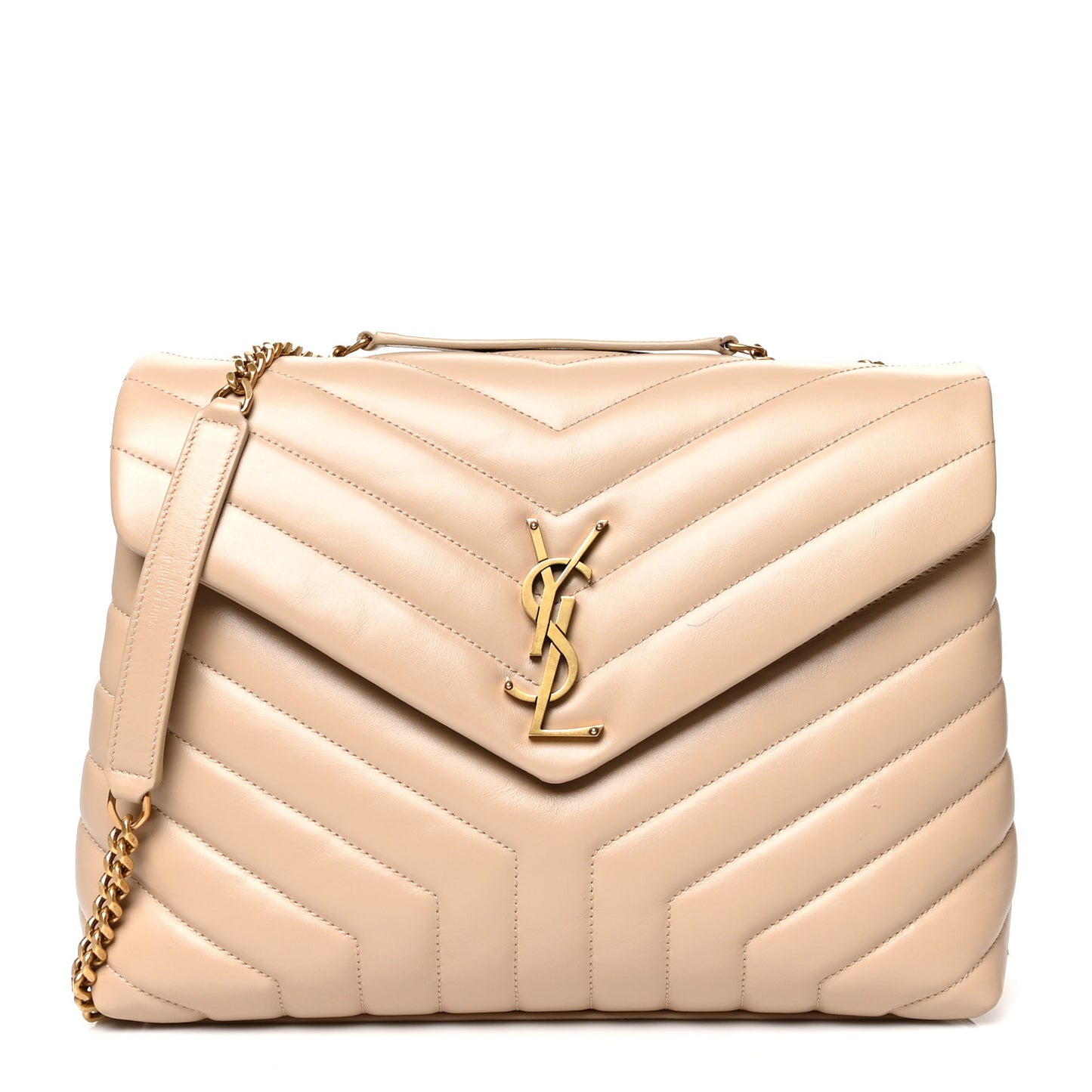 Calfskin Y Quilted Monogram Medium Loulou Chain Satchel Dark Beige
