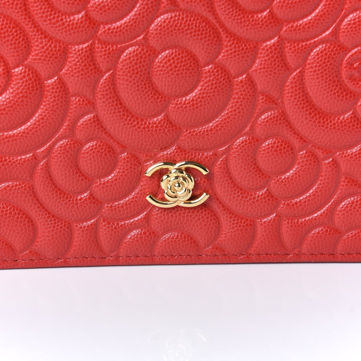 Caviar Camellia Embossed Wallet On Chain WOC Red