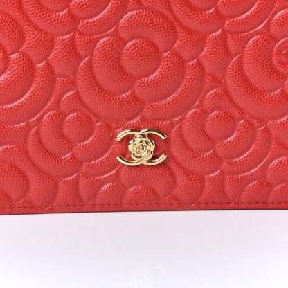 Chanel Caviar Camellia Embossed Wallet On Chain WOC Red 11 of 12