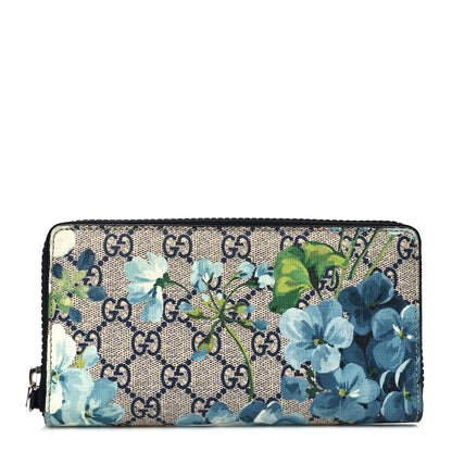 Gucci GG Supreme Monogram Blooms Zip Around Wallet Blue 1 of 7