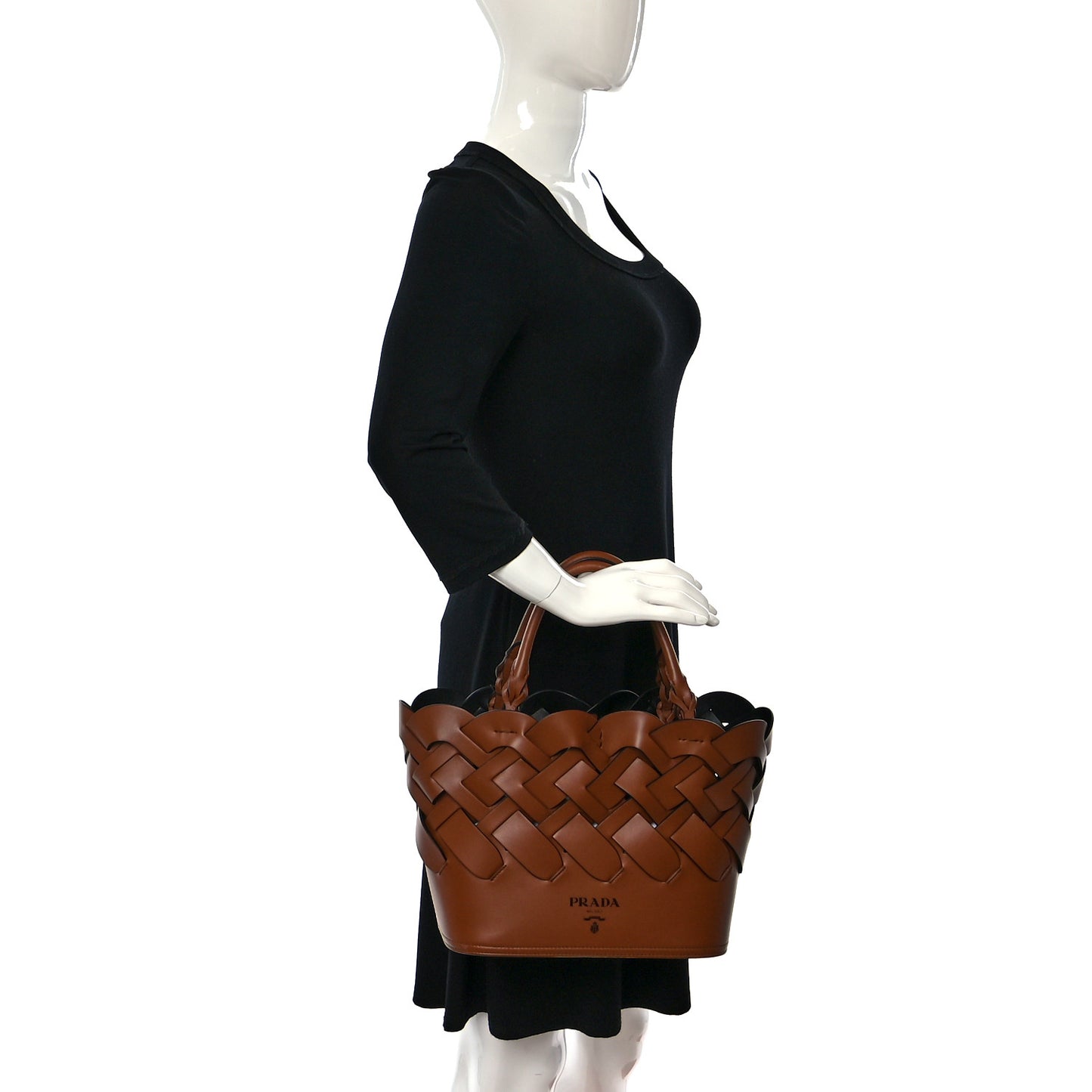 Vitello Intreccio Tress Tote Bag Cognac Black