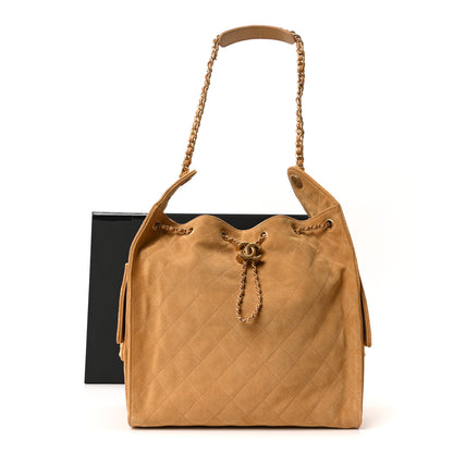 Chanel Suede Quilted Medium Chanel 25 Handbag Beige 22 of 23