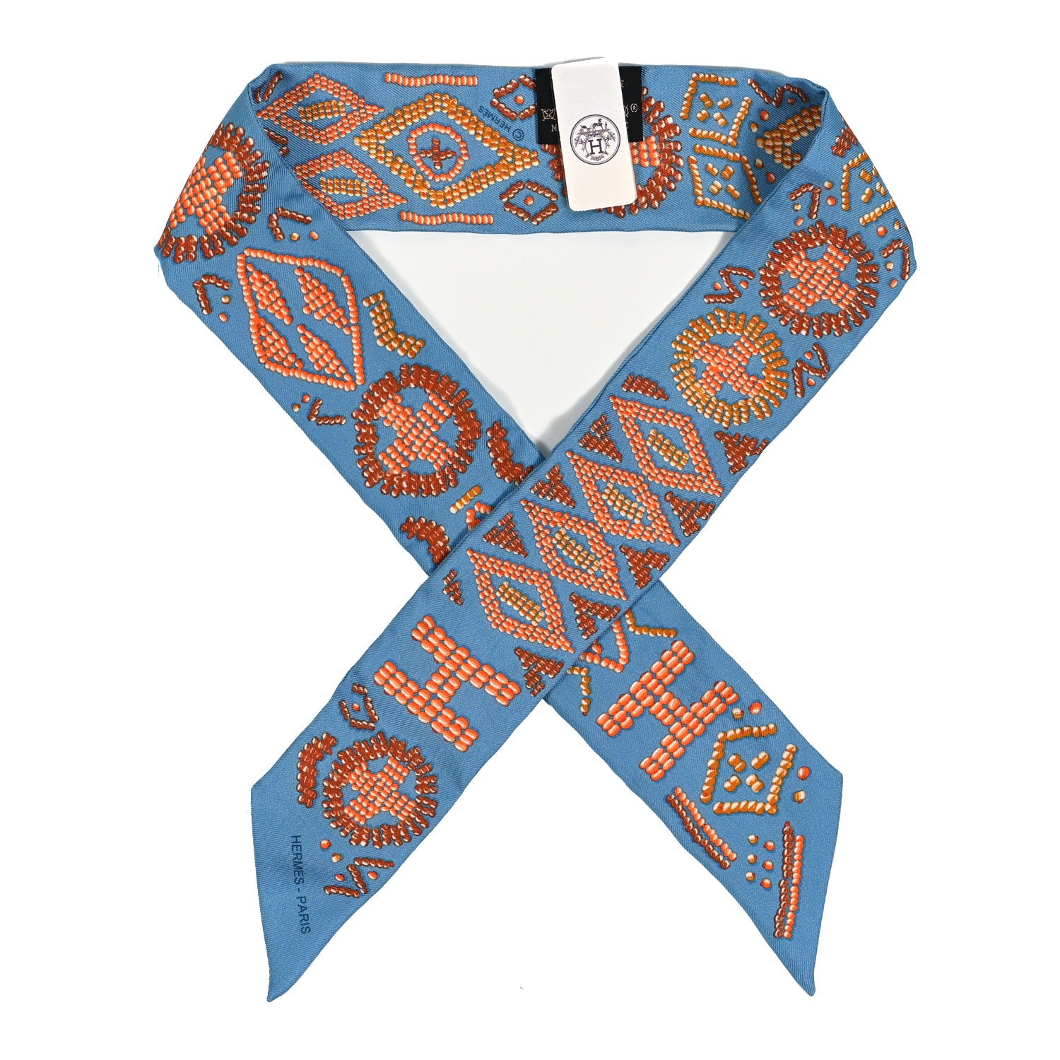 Hermes Silk Kelly En Perles Twilly Bleu Azur Orange 1 of 3