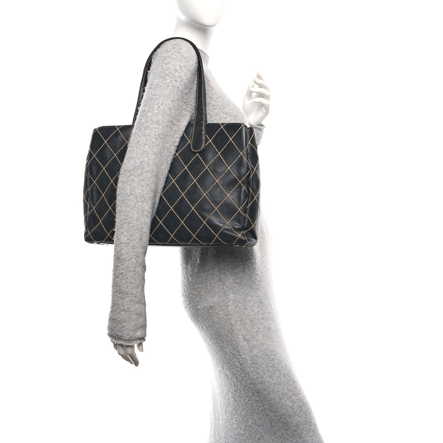 Calfskin Wild Stitch Large Tote Black