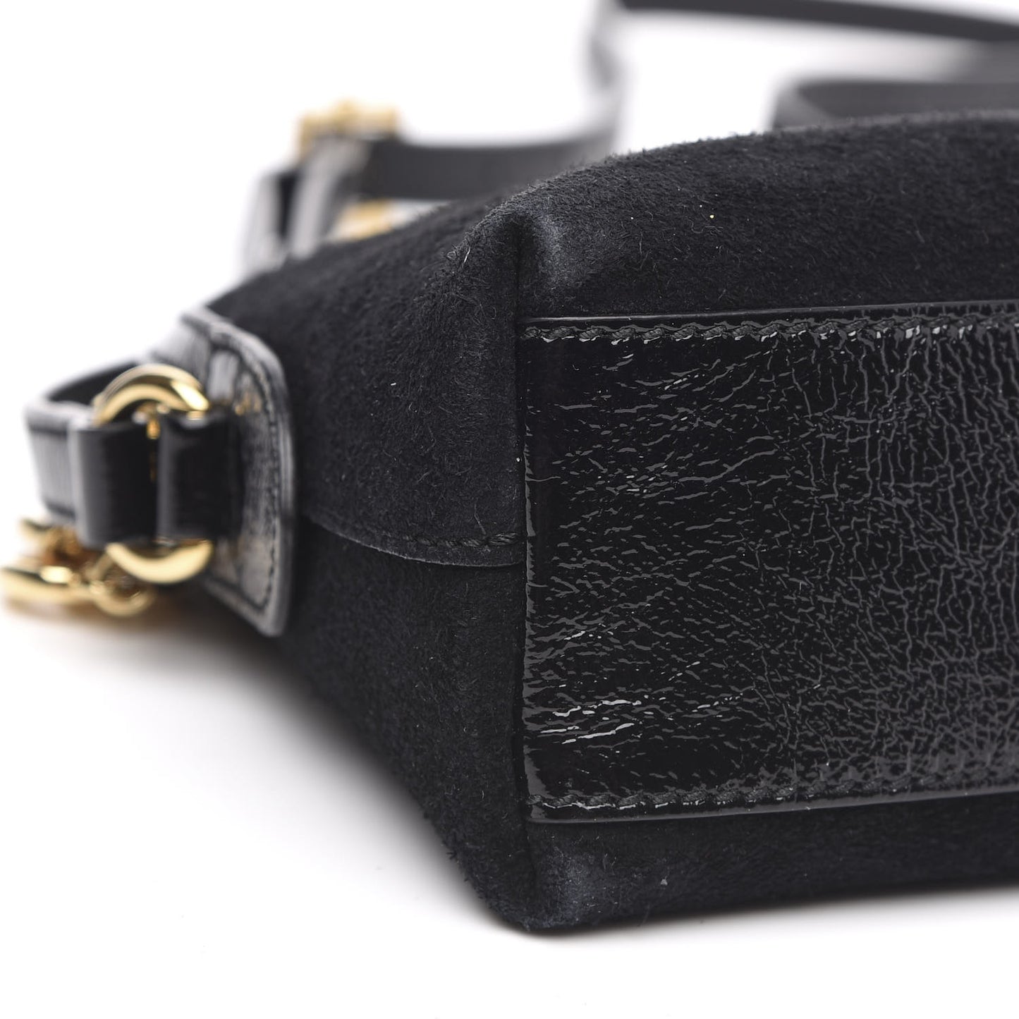Suede Patent Web GG Small Ophidia Dome Shoulder Bag Black