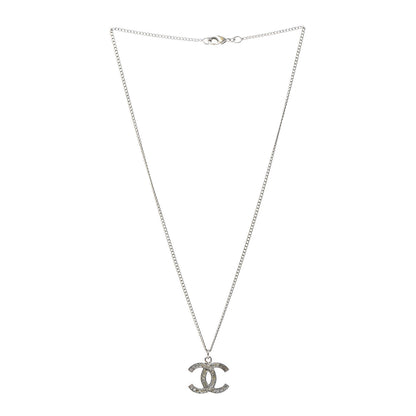 Chanel Crystal CC Pendant Necklace Silver 3 of 6