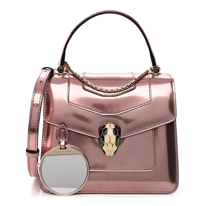 Bulgari Metallic Calfskin Serpenti Forever Top Handle Rose Quartz 1 of 11