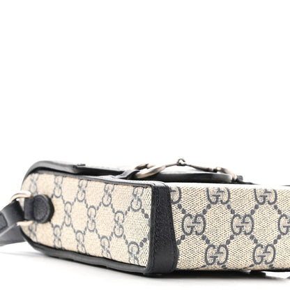 Gucci GG Supreme Monogram Textured Dollar Calfskin Mini Horsebit 1955 Crossbody Bag Beige Blue 9 of 10