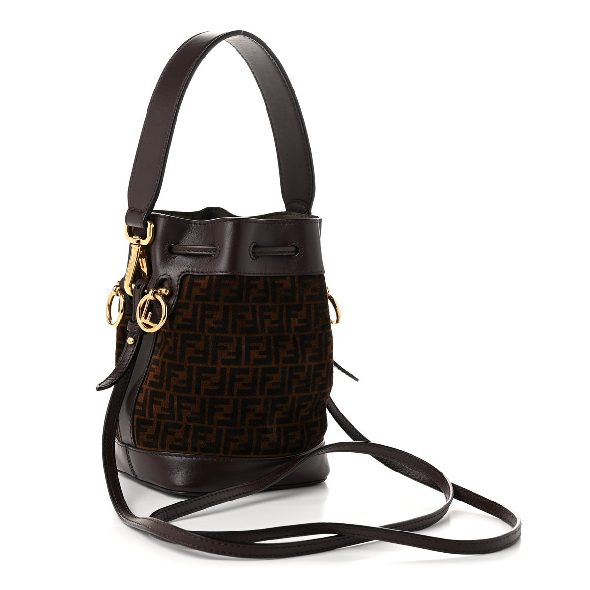 Fendi Suede Vitello King F is Fendi Micro FF Mini Mon Tresor Bucket Bag Sigaro Marrone Ebano 3 of 10