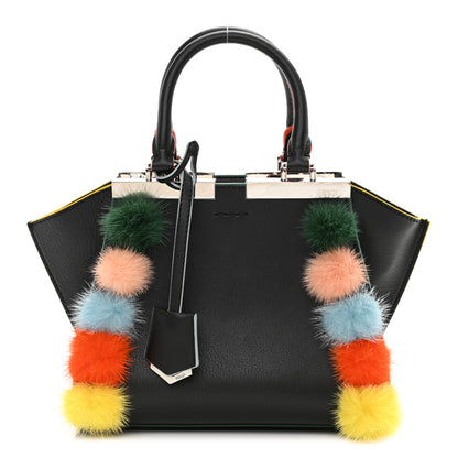 Fendi Vitello Dolce Mink Fur Pom Pom Mini 3jours Tote Black Multicolor 1 of 8