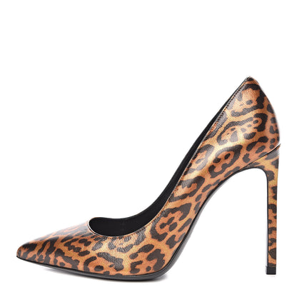 Saint Laurent Leopard Lame Double Cat Pumps 38.5 Gold 1 of 7