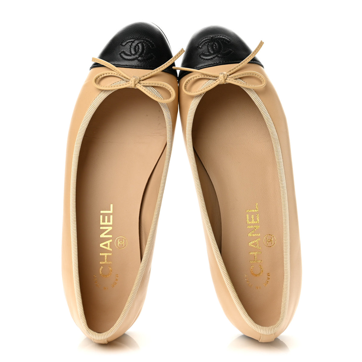 Chanel Lambskin Cap Toe CC Ballerina Flats 37 Beige Black 2 of 10