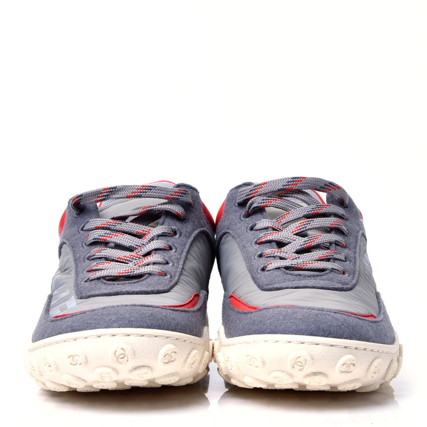 Chanel Wool Nylon Lambskin Suede Calfskin Womens Logo Sneakers 36.5 Grey Orange 2 of 11