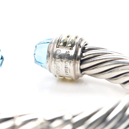 David Yurman Sterling Silver 14K Yellow Gold Blue Topaz 10mm Cable Classics Hinged Bracelet 4 of 4