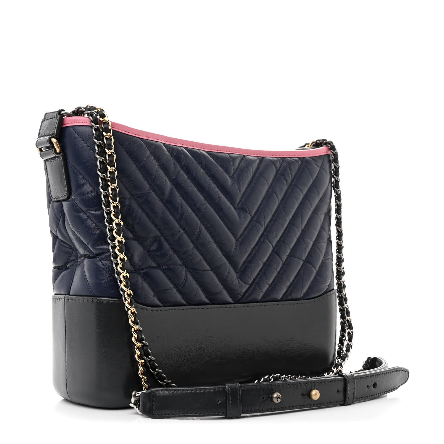 Chanel Aged Calfskin Chevron Quilted Medium Gabrielle Hobo Navy Black Pink 3 of 11