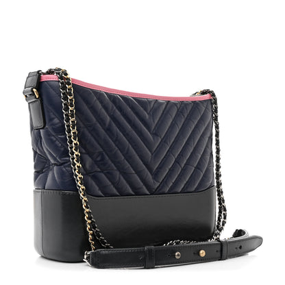 Chanel Aged Calfskin Chevron Quilted Medium Gabrielle Hobo Navy Black Pink 3 of 11