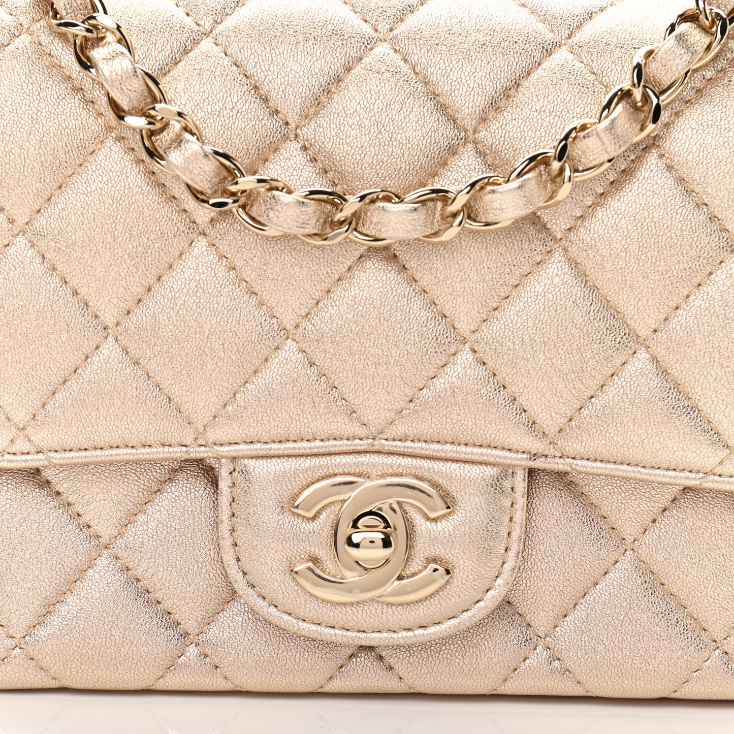 Metallic Lambskin Quilted Mini Square Flap Gold