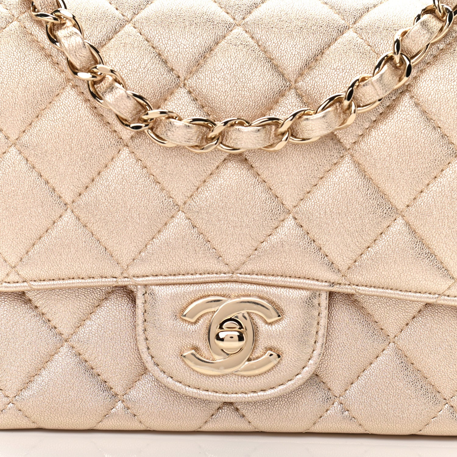 Chanel Metallic Lambskin Quilted Mini Square Flap Gold 7 of 9