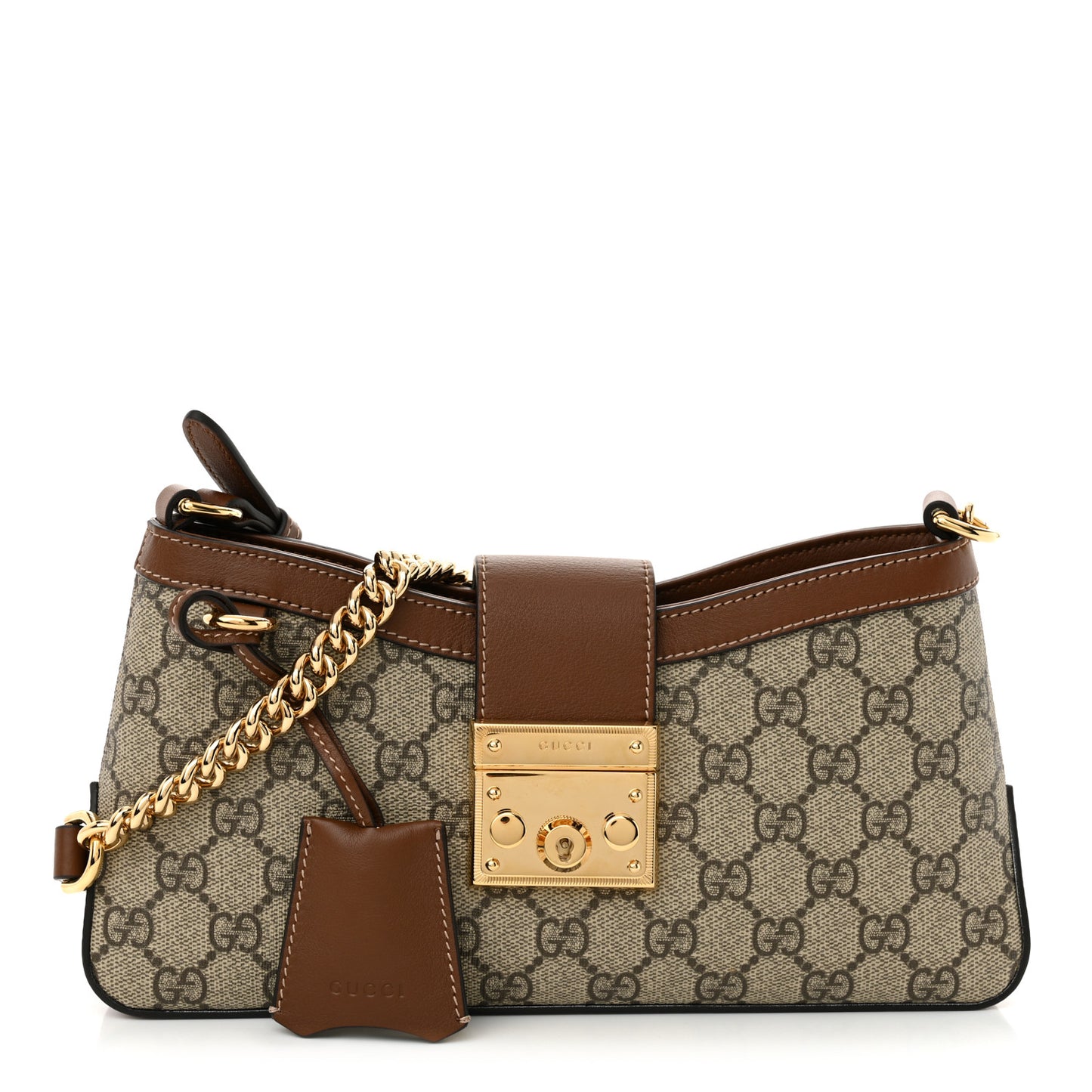 GG Supreme Monogram Calfskin Small Padlock Chain Shoulder Bag Beige Ebony Brown Sugar