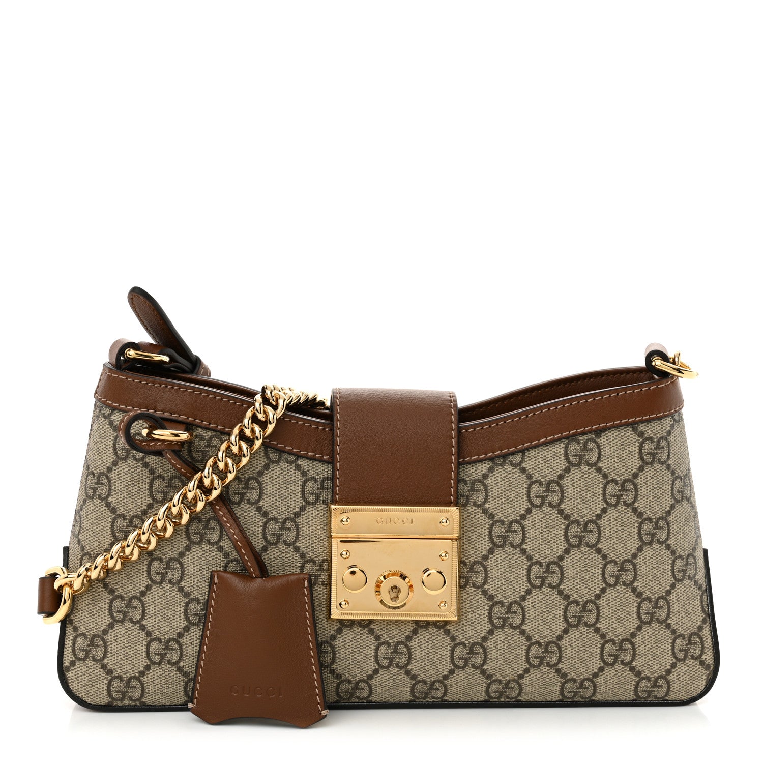 Gucci GG Supreme Monogram Calfskin Small Padlock Chain Shoulder Bag Beige Ebony Brown Sugar 1 of 11