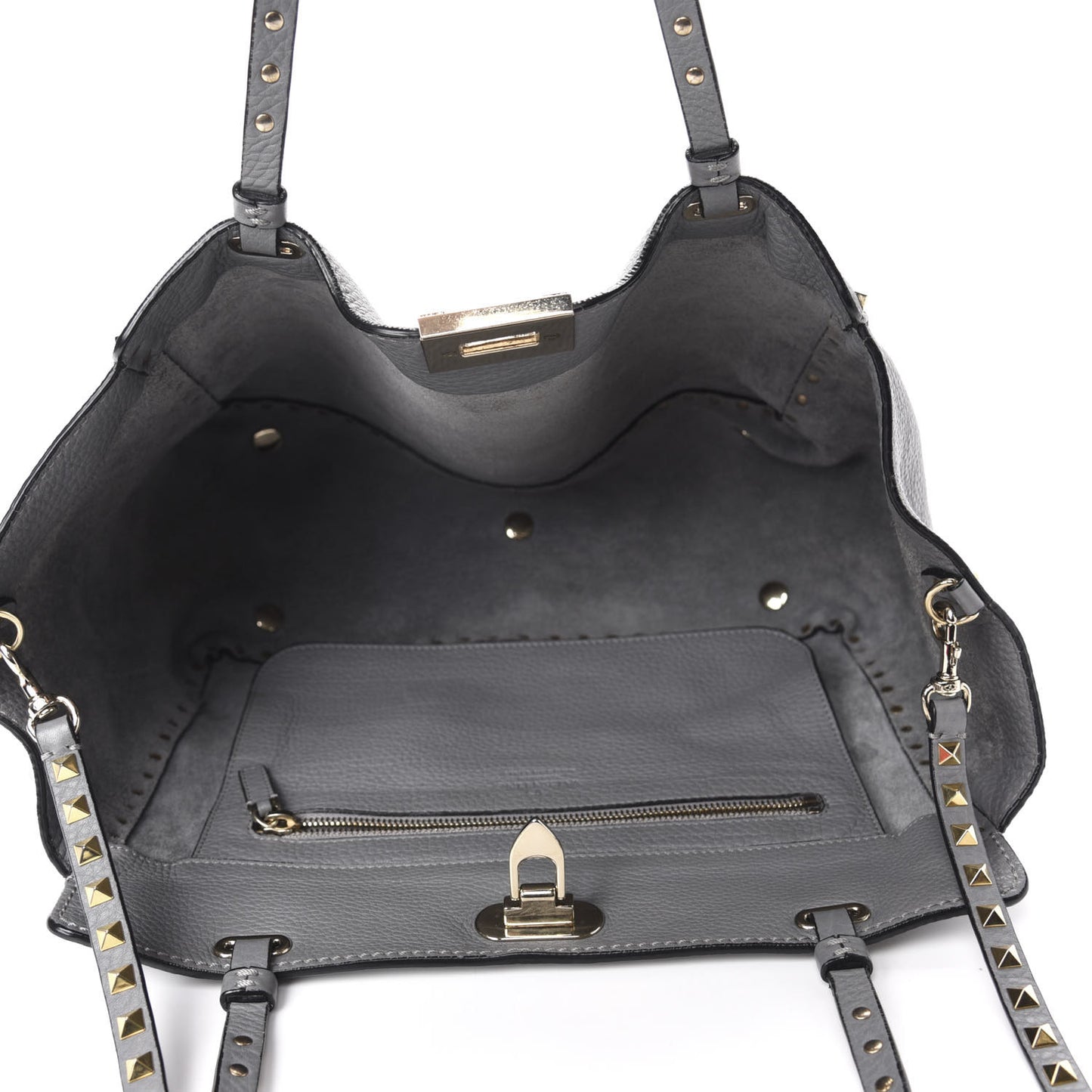 Pebbled Calfskin Medium Rockstud Tote Grey