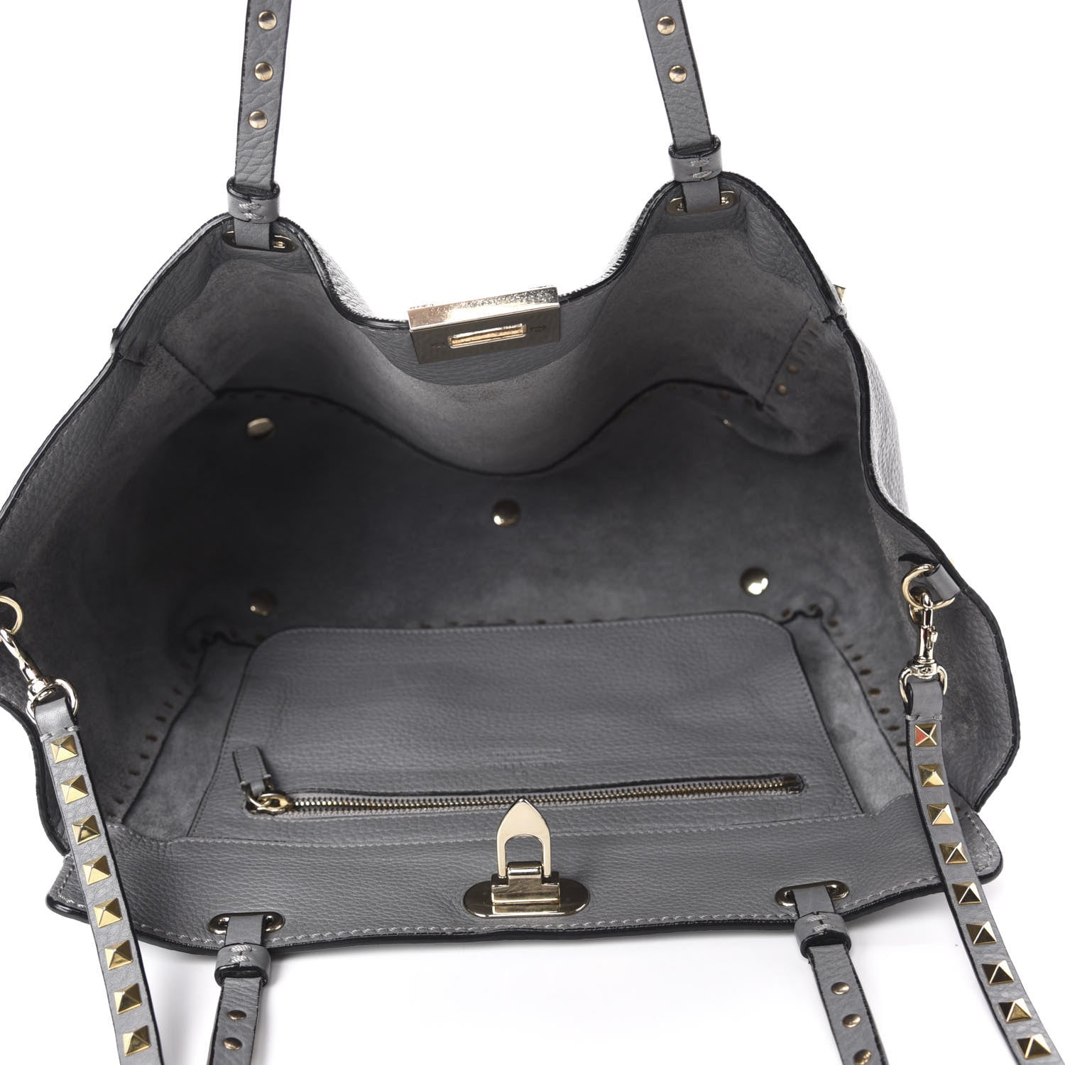 Valentino Garavani Pebbled Calfskin Medium Rockstud Tote Grey 5 of 9