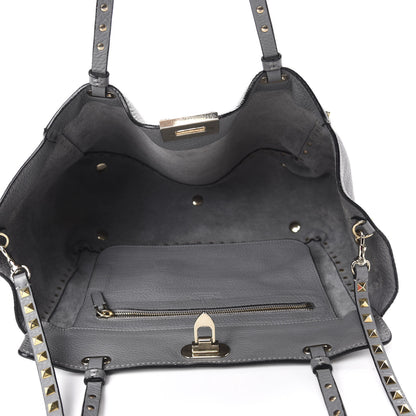 Valentino Garavani Pebbled Calfskin Medium Rockstud Tote Grey 5 of 9