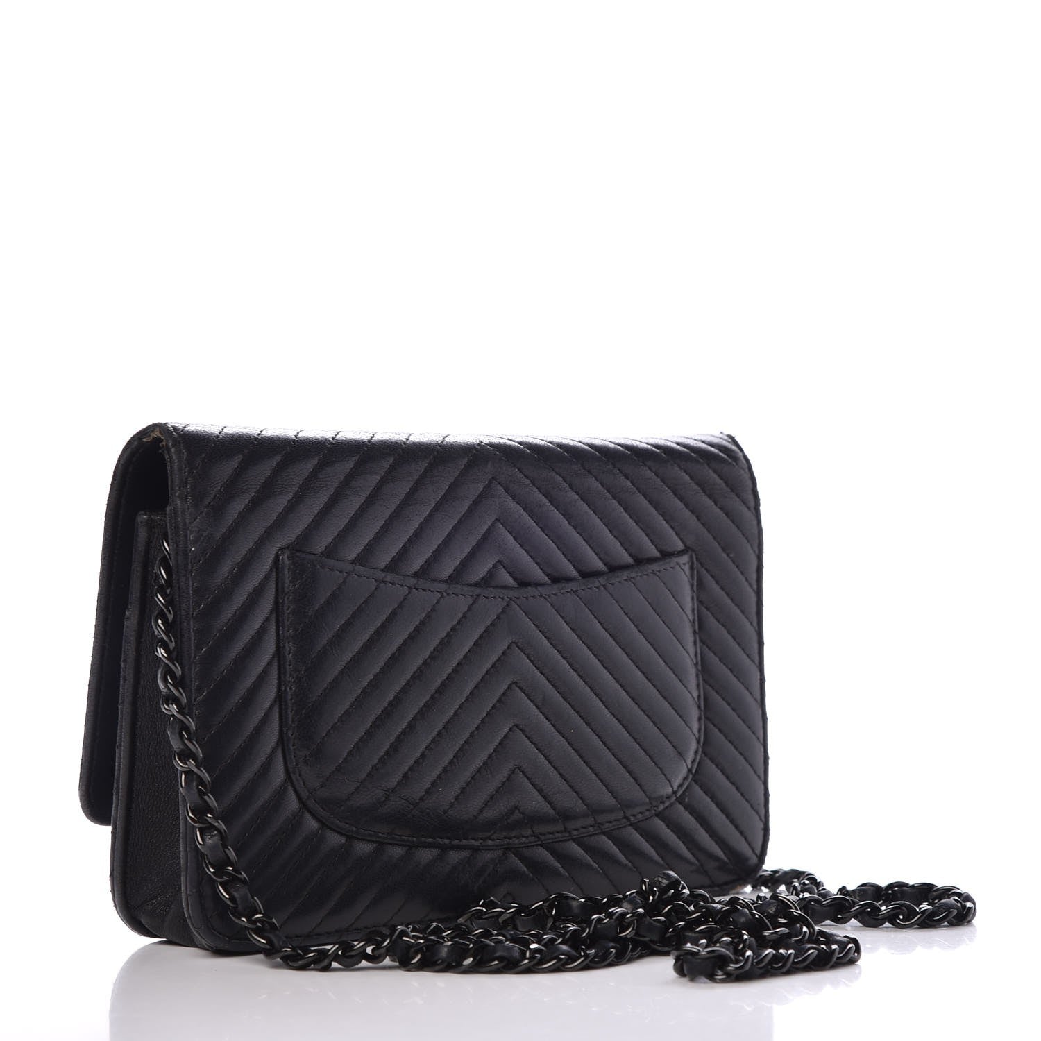 Chanel Lambskin Chevron Quilted Wallet On Chain WOC So Black 3 of 17