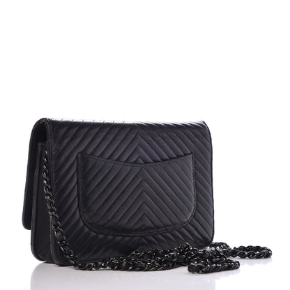 Chanel Lambskin Chevron Quilted Wallet On Chain WOC So Black 3 of 17