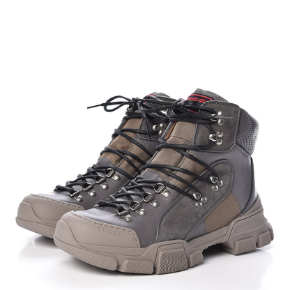 Gucci X SEGA Calfskin Suede Technical Canvas Mens Flashtrek High-Top Sneakers 7 Loess Ardesia 3 of 9