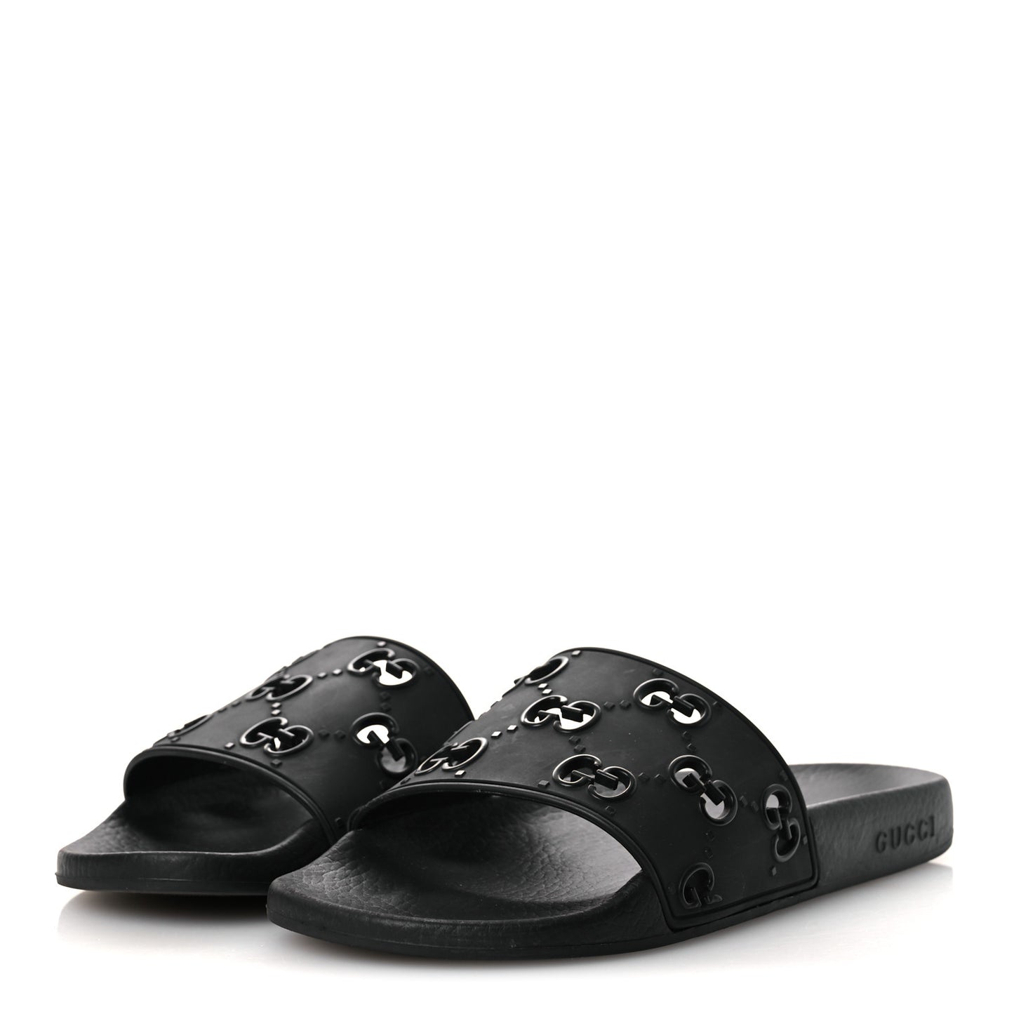 Rubber GG Monogram Perforated Womens Slide Sandals 39 Black