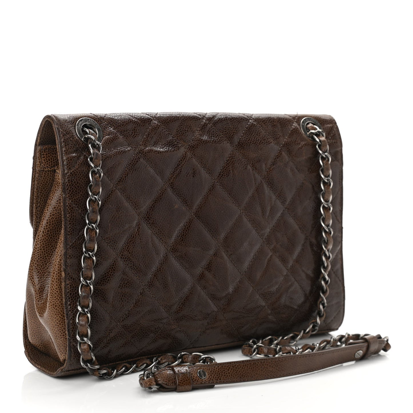 Crumpled Grained Calfskin Medium CC Crave Flap Brown