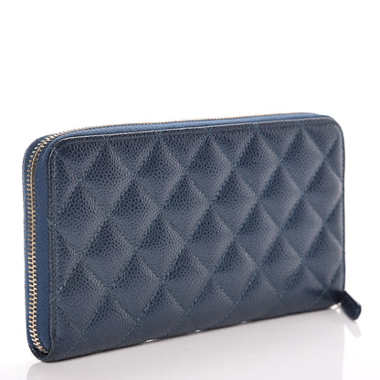 Chanel Metallic Caviar Quilted Large Gusset Zip Around Wallet Dark Blue 3 of 11