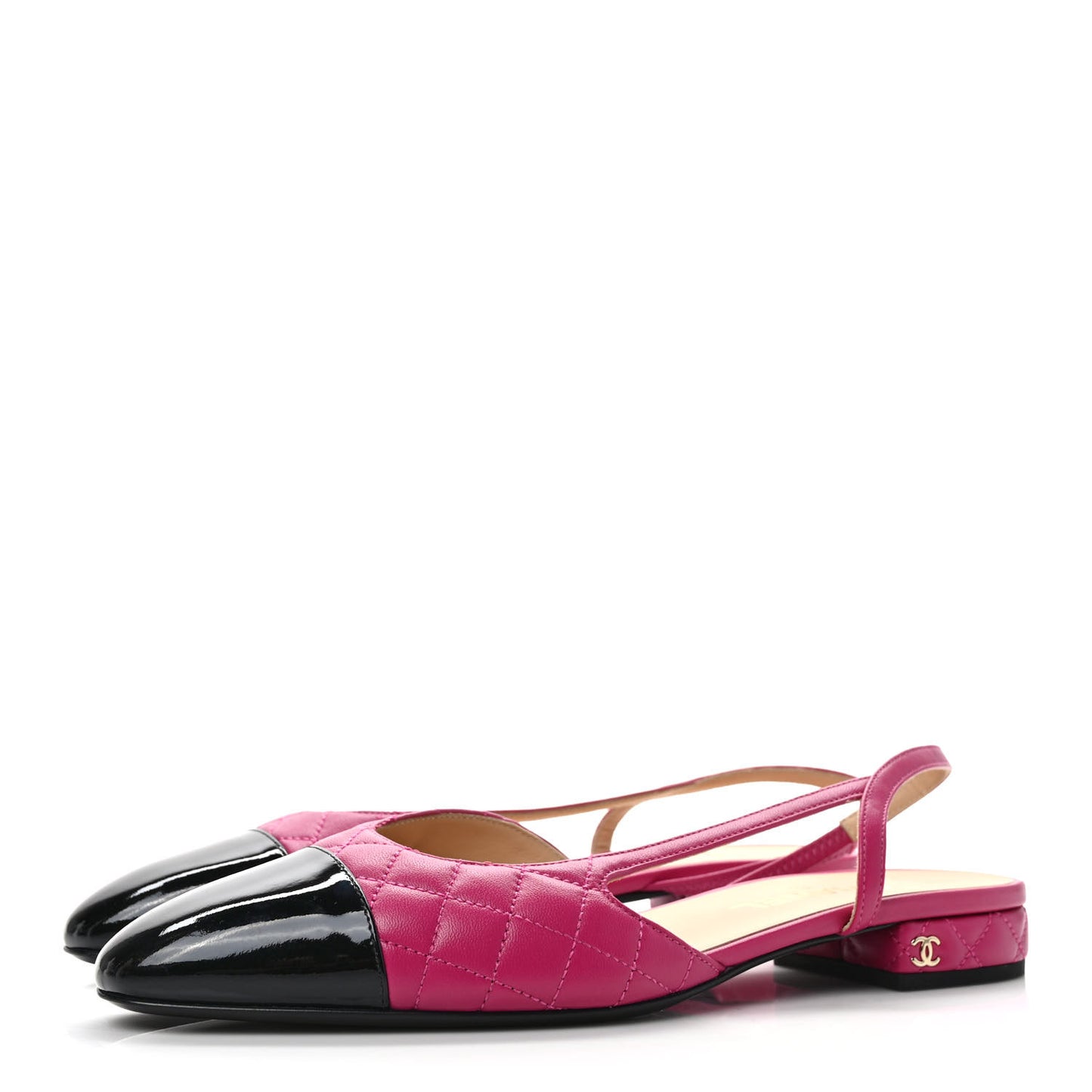 Lambskin Patent Cap Toe CC Slingback Flats 40 Pink Black